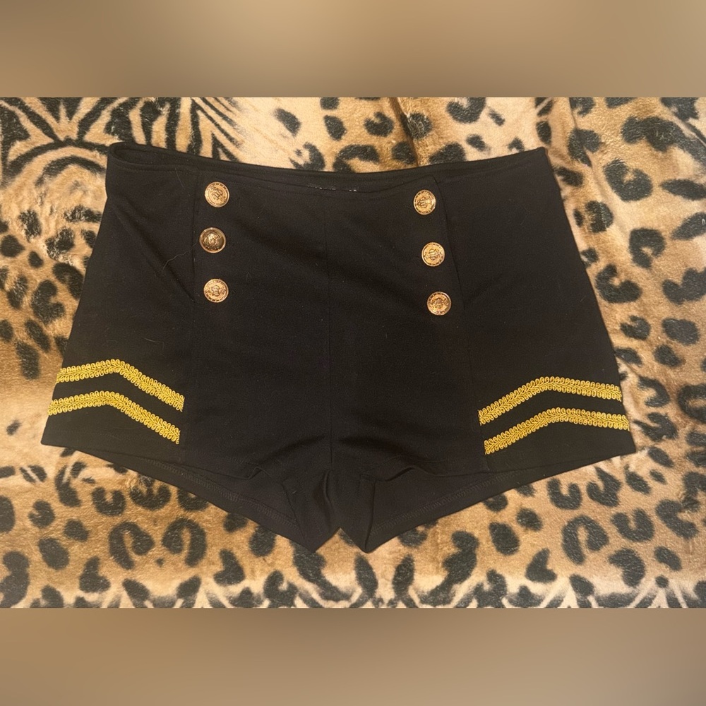 Current Mood Black Sailor Shorts with Gold Buttons